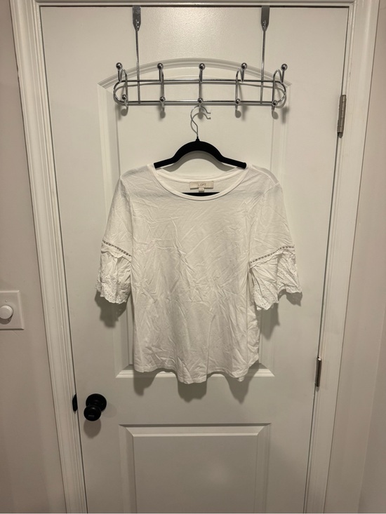 LOFT Tops - LOFT White Short Sleeve Tee with Eyelet Lace Sleeves